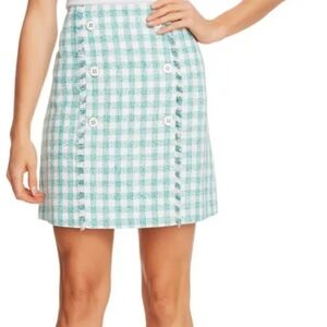 CeCe Frayed Tweed Frame Gingham Pencil Mini Skirt